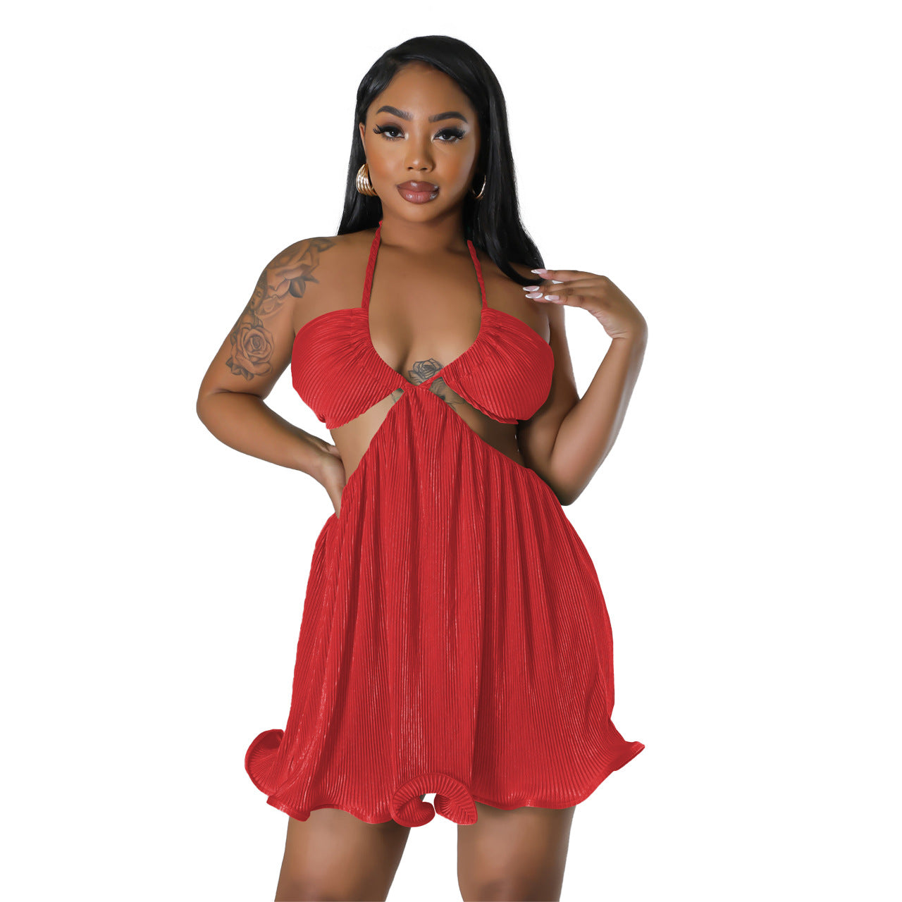 Women Clothing Sexy off Shoulder Pleated Ruffled Dress Women Clothing