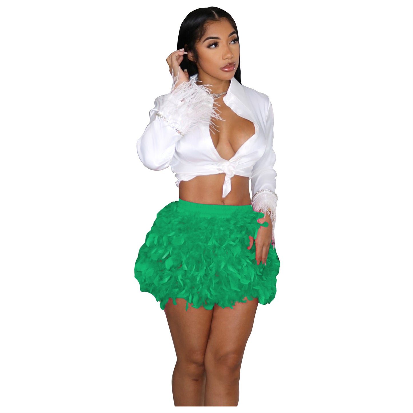 Women Clothing Turkey Feathered Dress Short Skirt Sexy Woolen Skirt Party