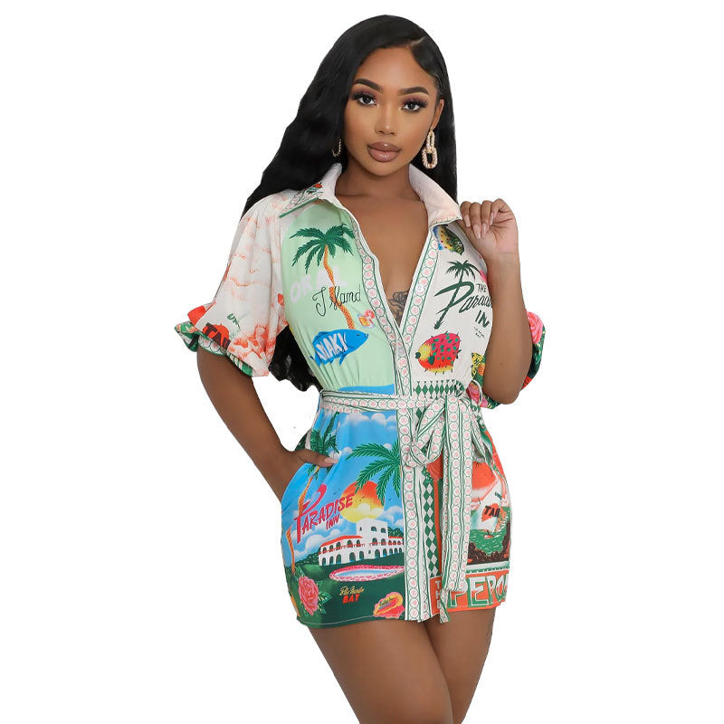 Casual Printing Shirt Dress