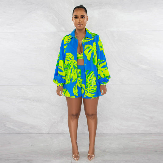 Sexy Printed Coat Three Piece Set Nightclub Uniforms