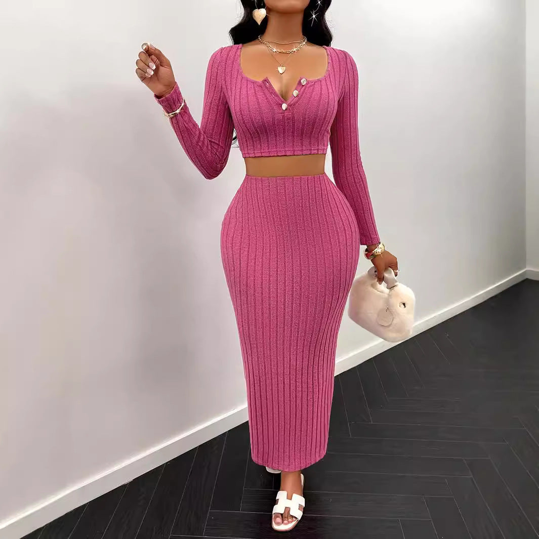 Women Clothing Long Sleeve Narrow Skirt Set